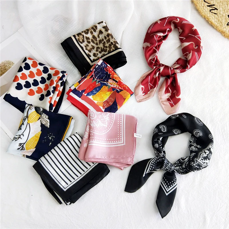 

Square Scarf DIY Hair Scarf Headband Small Silk Scarves Colorful Headscarf Print Neckerchief Head Neck Hair Tie Band