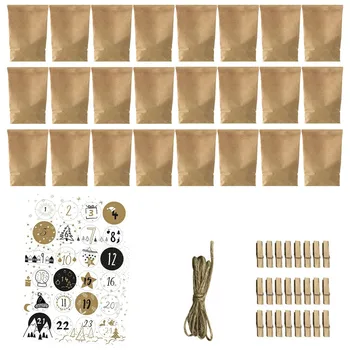 

24pcs Christmas DIY Bundle Jute Gift Bag Star Digital Sticker Jute Set Candy Bag Hanging Decoration Xmas Accessories Pendant