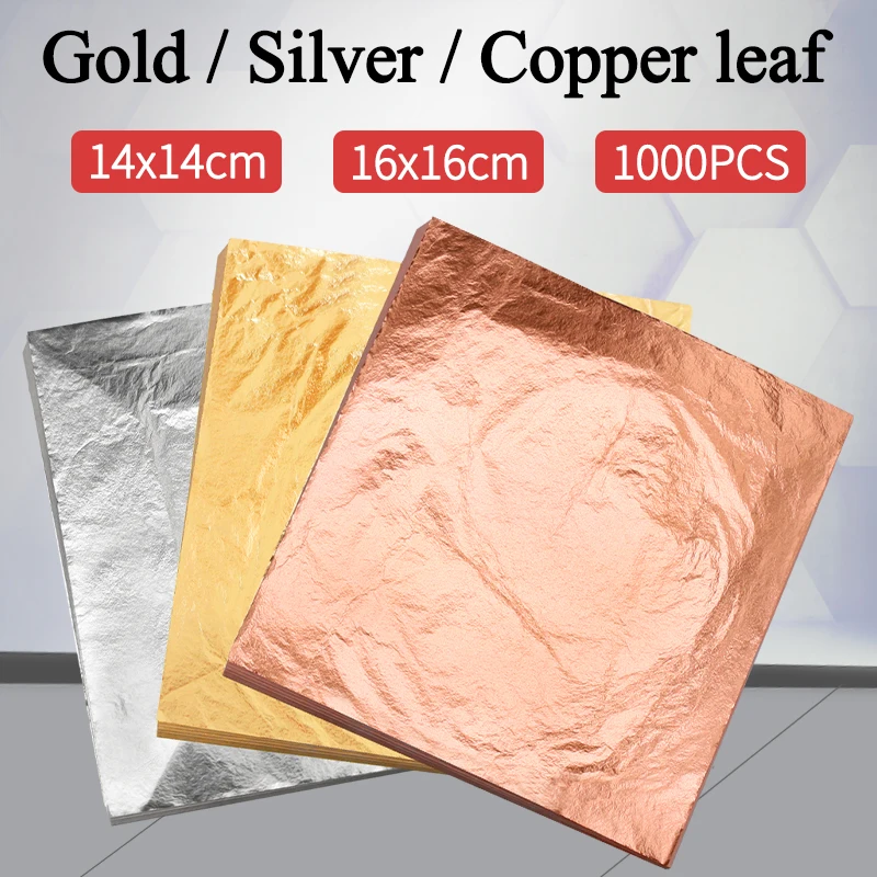 Imitation Gold Leaf Paper Gold Foil Sheets Gilding Copper Aluminum Leaf for  Arts Crafts Gilded Home Decoration 1000PCS 14CM&16CM