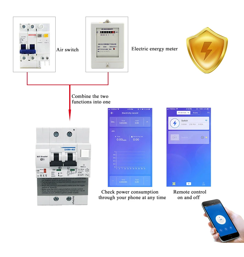EWelink RCBO 2P WiFi 회로 차단기, 전원 모니터링 누설 보호 스마트 차단기 Alexa IFTTT 호환 Lan 제어