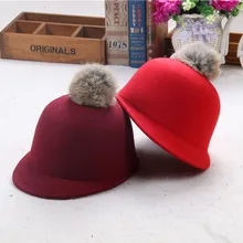 Новые модные унисекс шапки для верховой езды детские милые помпоны кепки с козырьком осень-зима однотонные Цвет Войлок Кепки для взрослых