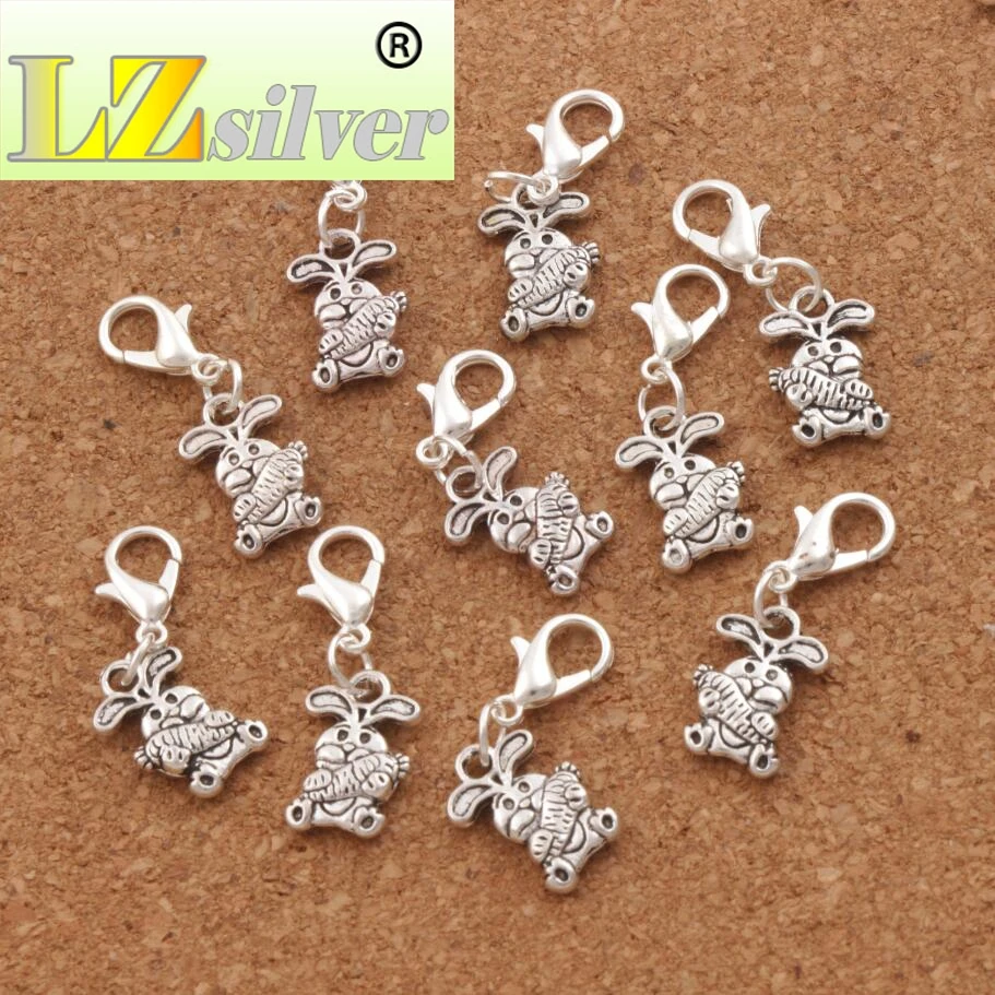 Easter Bunny Rabbit Carrot Charm Beads Clasp European Lobster Trigger Clip On 10x27.5mm 100PCS Zinc Alloy C059