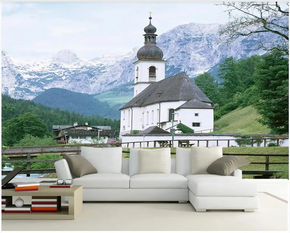 

3d wallpaper custom photo Snow mountain European architectural landscape living room 3d wall murals wallpaper for walls 3 d