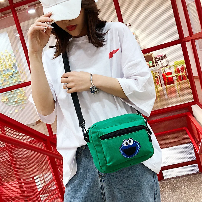 

South Korea INS Harajuku Wind Sesame Street Students Single-shoulder Canvas Bag CHIC Literature And Art Hipster Vintage with Sho