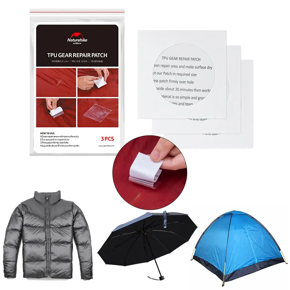 3Pcs Tent Repair Paste Waterproof Repair Patch Fabric Stickers For Tent Sleeping Bag Inflatable Cushion Translucent TPU Camping