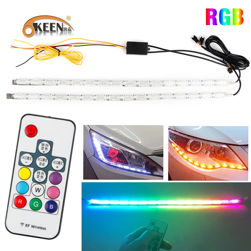 OKEEN 2x автомобиль гибкая светодиодная лента rgb Водонепроницаемый дневные ходовые