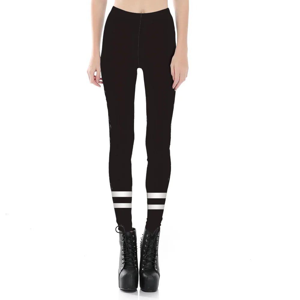 

Star Digital Black And White with Pattern Leggings White tiao wen kuan Elasticity WOMEN'S Pants Leggings 3806