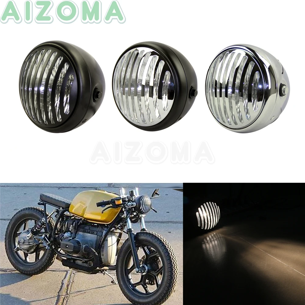 Moto 6.5 "Faro Stile Proiettile Per Harley Cafe Racer Yamaha Harley Scrambler Custom Vintage Griglia Copertura Faro