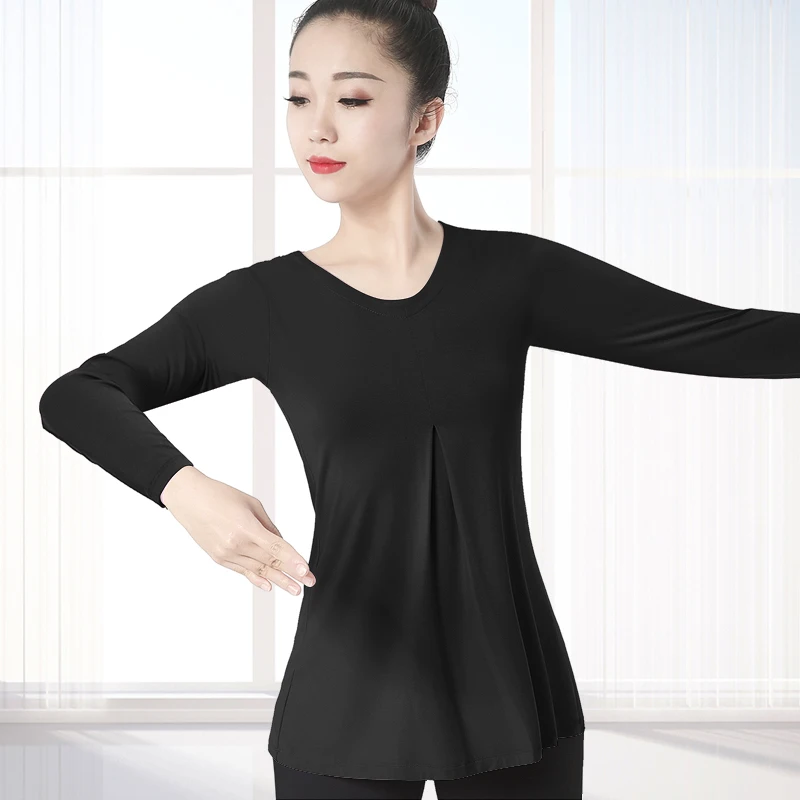 

D0809 Modal Dancing Blouse Lady Dancing Practice Loose-Fit Body Charm Shirt Teachers Nation Modern Dance Exercise Clothing