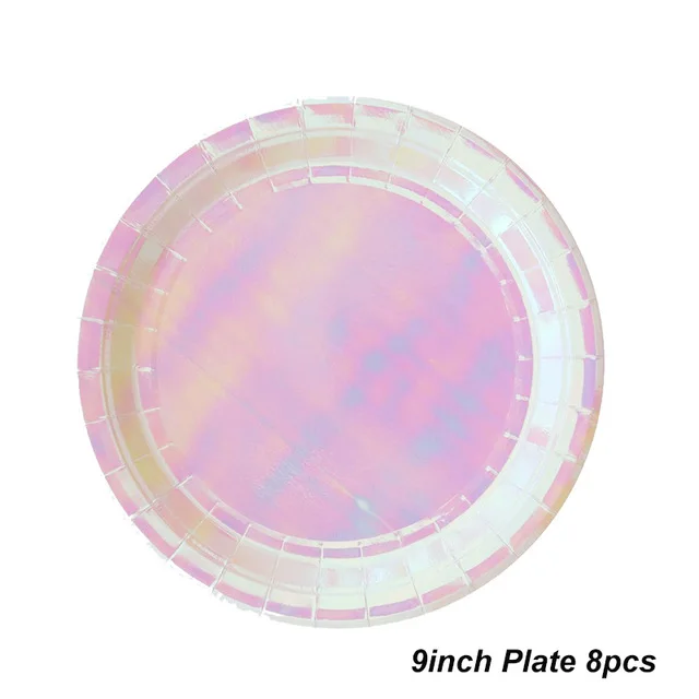 Розовое золото одноразовые наборы посуды бумажные тарелки/стаканчики/соломинки радужные Свадебные украшения для дня рождения вечерние принадлежности - Цвет: 9inch plate 8pcs
