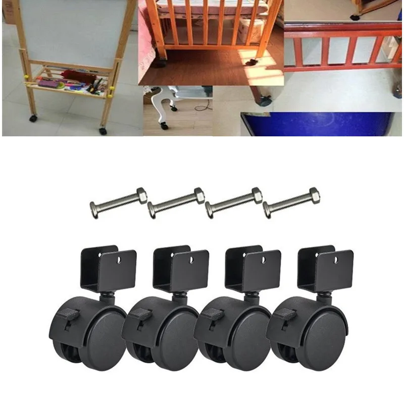 4pcs Baby Bed Casters Wheel Brake Splint Universal Furniture Castor