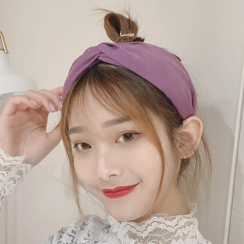 

2020 Fashion Solid Color Cloth Cross Hairband Headband Turban for Women Lady Wide Plastic Hair Hoop Bezel Hair Bands Accessories