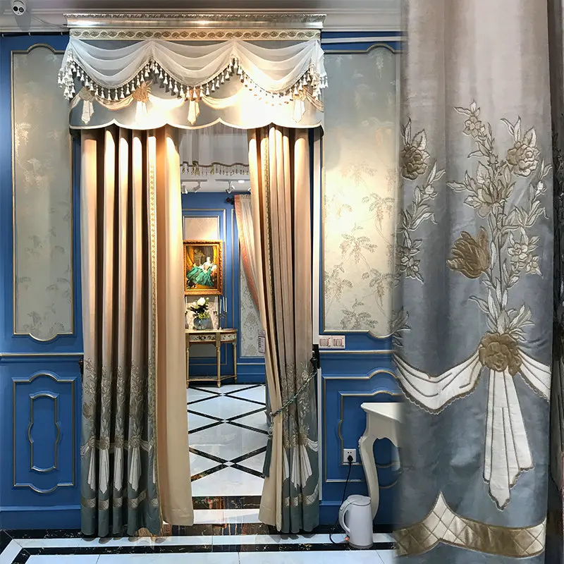 

European luxury modern luxury American curtain shade embroidered cloth bedroom living room curtain customization blackout
