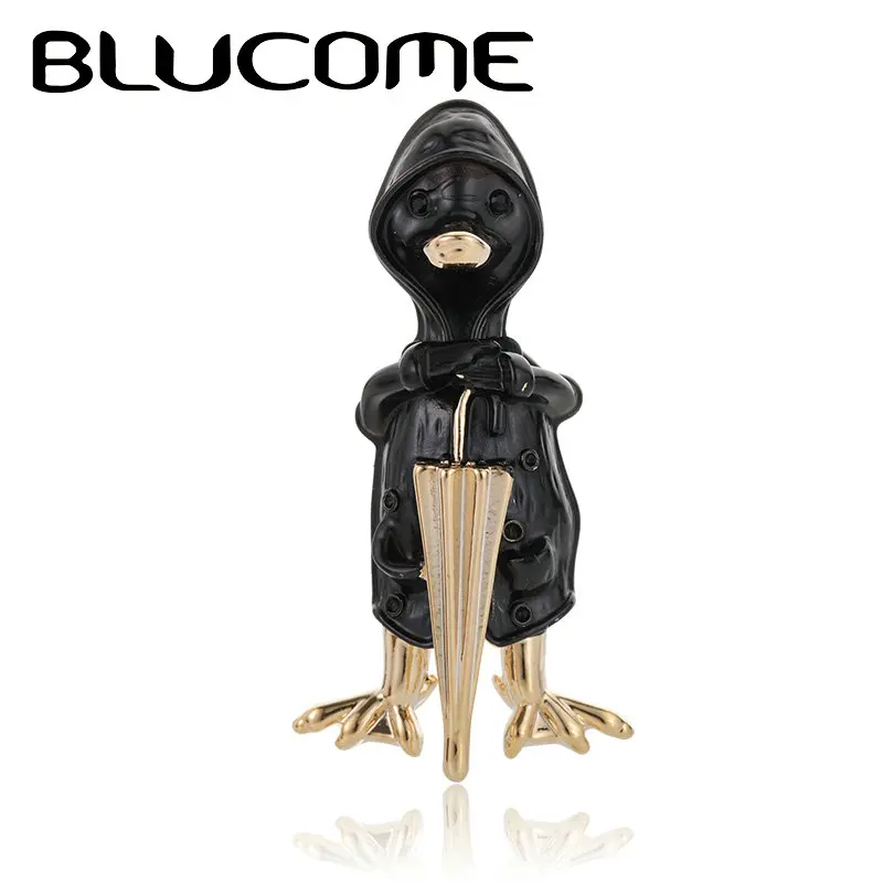 Эмаль Blucome броши в виде черной утки для женщин детей мужчин золотого цвета