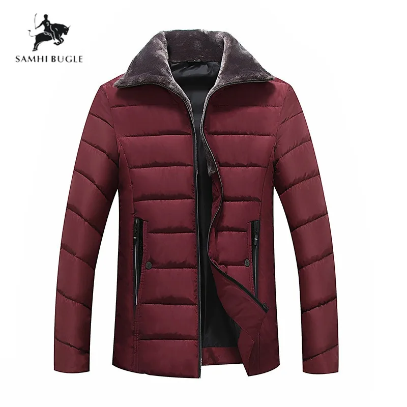 Plus Size 8XL Black Fur Parka Men Coats Winter Jacket Mens Cotton Zipper Dark Blue Red 4
