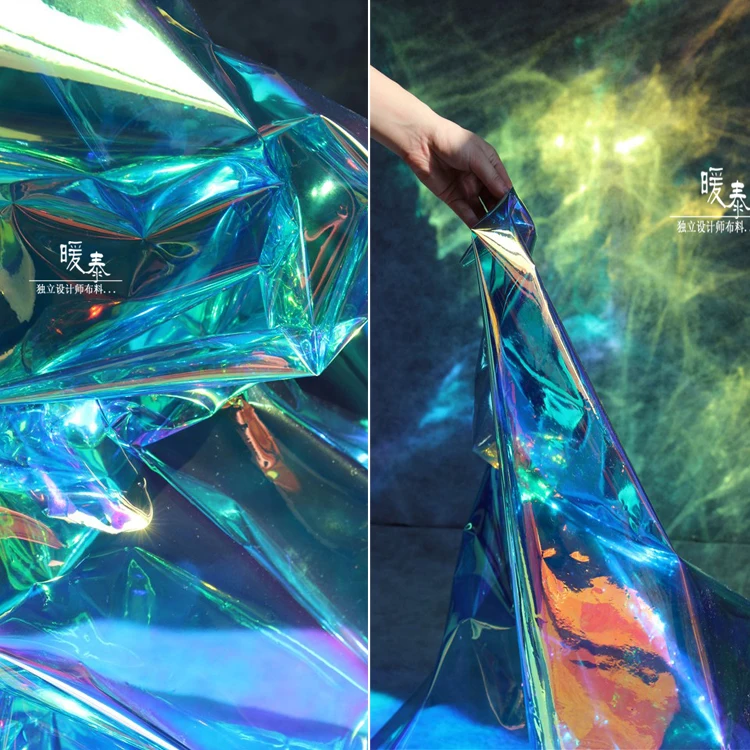 

Transparent Magic laser TPU Fabric waterproof Perspective clothes raincoat crystal bag plastic cloth DIY design fabric 0.2mm