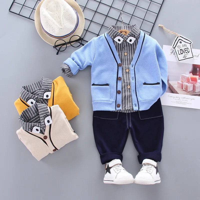 

2019 Korean-style Children's Sweater Casual Cardigan Autumn New Style Children Boy's Coat Three-piece Set