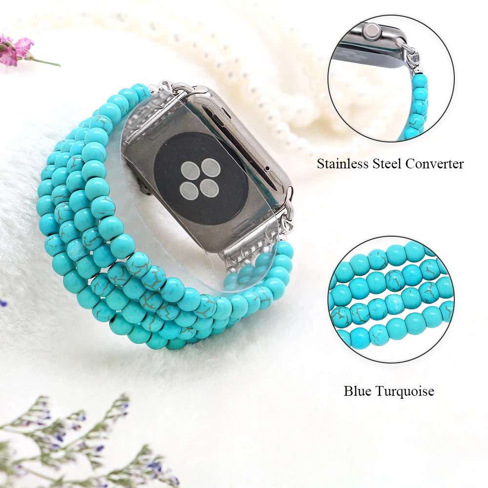 Ремешок LuReen из натурального бирюзового камня для Apple Watch Series 1/2/3 42 мм 38 браслет iwatch