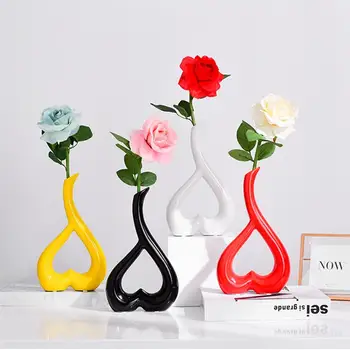 

1pc Ceramic Flower Receptacle Heart-Shaped Ornament Flower Vase Ceramic Adornment Home Decoration Multi-Color Optional