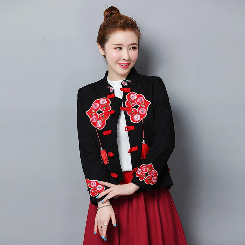 

2019 Autumn National Wind Embroidered Patch Retro Tassel Jacquard Coat