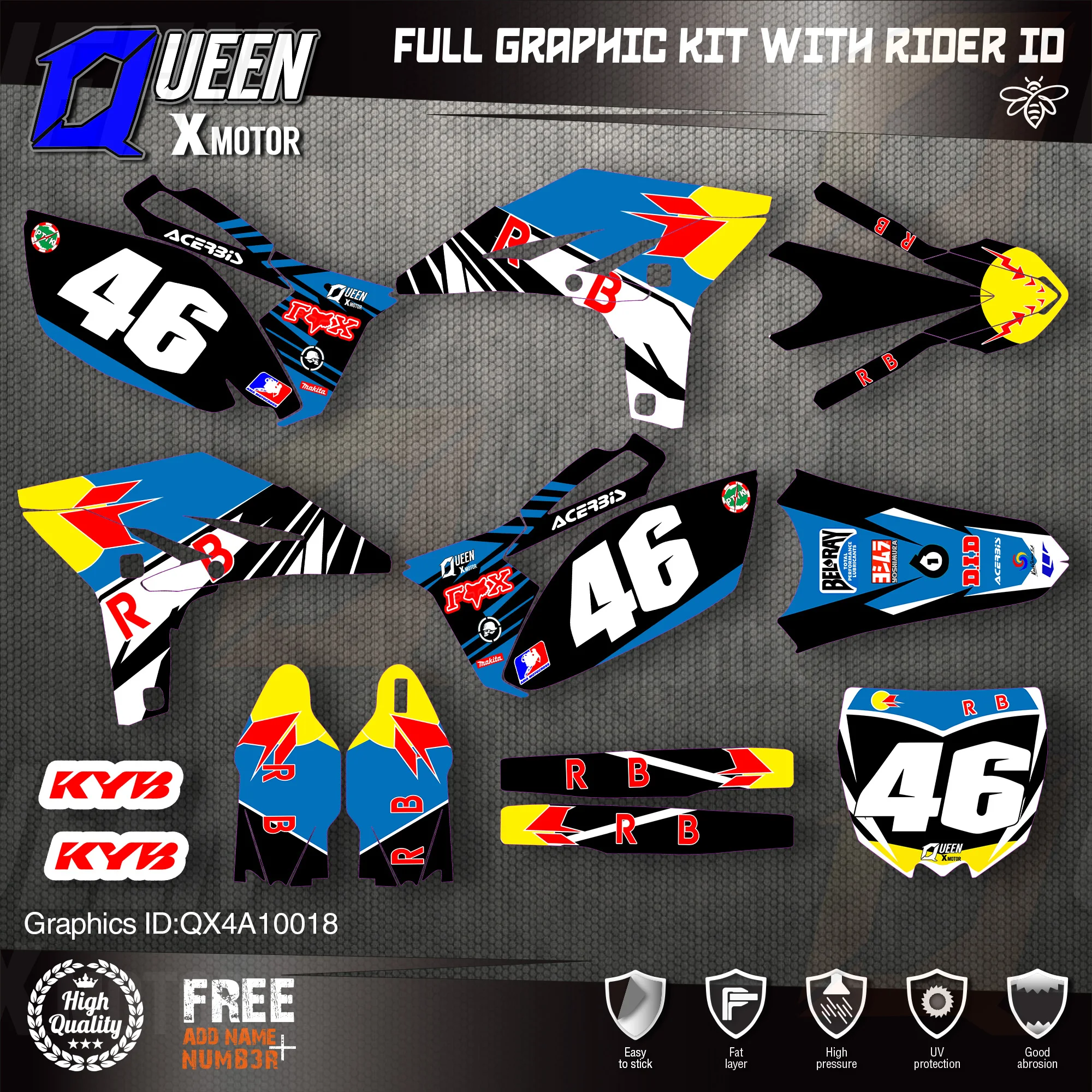 

QUEEN X MOTOR Custom Team Graphics Backgrounds Decals 3M Stickers Kit For YAMAHA 2010-2013 YZF250 018
