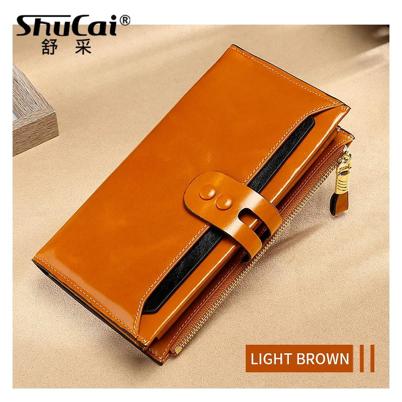 LIGHT BROWN Женские кошельки с длинной молнией из натуральной кожи, женские клатчи с держателем для мобильного телефона, высокое качество, держатель для карт, высококачественный кошелек - Цвет: LIGHT BROWN