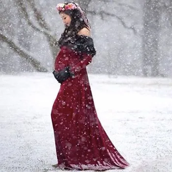 

vetement femme 2020 Women Pregnants Maternity dresses for photo shoot Photography Props Off Shoulder Long Sleeve Solid Dress