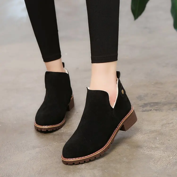 

High Quality Women Autumn Winter Boots Closure Slip-On Flock Classic Snow Ankle Boots Suede Warm Fur Plush Retro Women Shoes