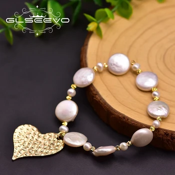 

GLSEEVO Natural Baroque White Pearls Heart Charm Bracelets For Birthday Gifts Cute Fine Jewelry For Women Girl Pulseira GB0197-A