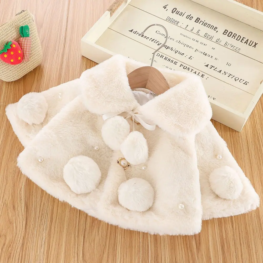 2020 Fashion Autumn Warm Winter Baby Girls Fleece Lapel Collar Balls Beaded Cloak Cape Kids Jacket Coat Cardigan Outwear S11033 |