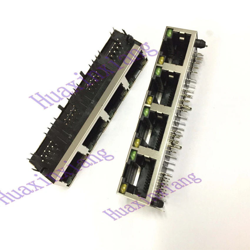 50PCS/Lot 4 Ports RJ45 8P8C Female Jack/Socket Connector 1*4 Steel Shield Network 90 Degree with LED without shrapnel | Обустройство