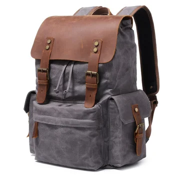 

New Men's computer backpack retro leather backpack Oil wax Waterproof canvas shoulder bag men's retro backpack