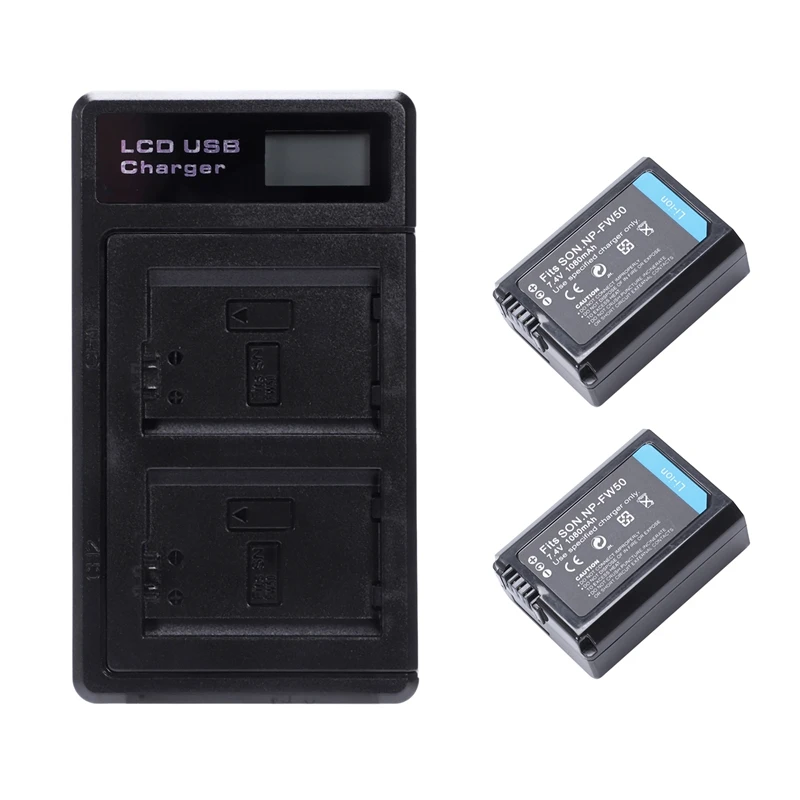Top 2 Pcs Np-Fw50 Battery And Dual Charger With Usb Led Display For Sony Alpha Ilce Nex Slt Cyber-Shot Camera | Электроника
