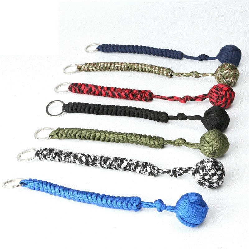 Key chain Outdoor self-defense field emergency survival kit key rings seven-core umbrella hand-woven keychain with steel ball