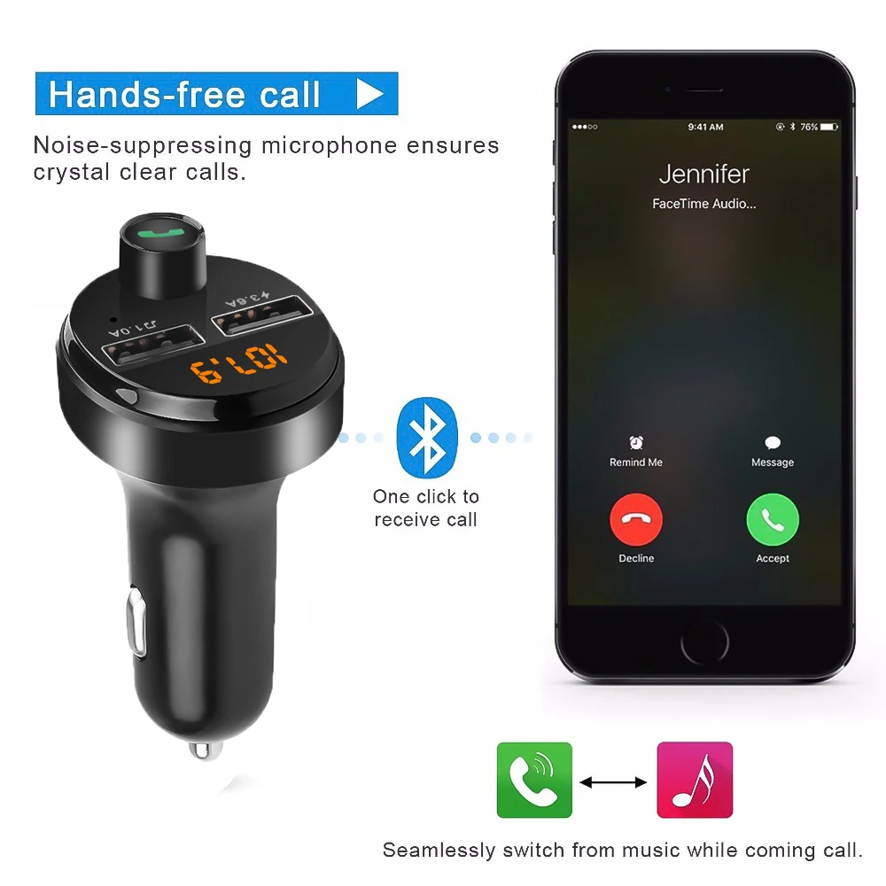 4.6A fm-передатчик модулятор Bluetooth Handsfree автомобильный комплект аудио USB AUX TF карта MP3-плеер адаптер двойной USB телефон зарядное устройство