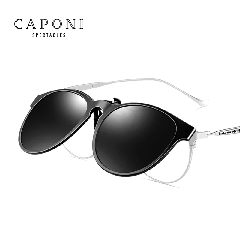 CAPONI Round Clip On Sunglasses Women Polarized Glasses Clip On Frame Anti Reflective UV Filter Coating Lens Flip Up Clip CP4171