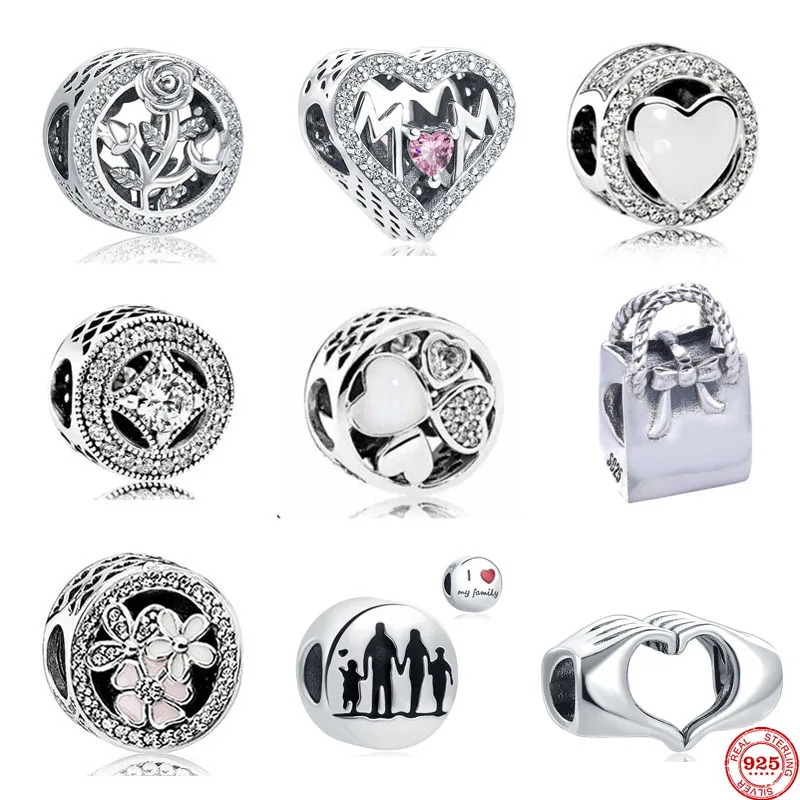 925 Стерлинговое Серебро семья Клевер звезда мама diy Бусины fit Pandora шармы