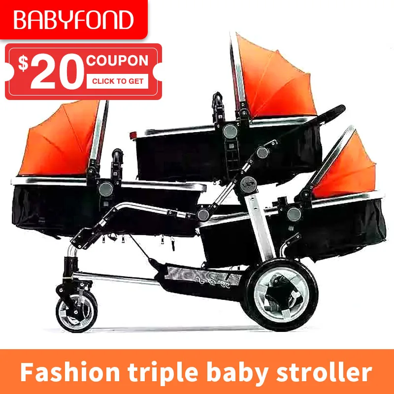 2019 new triple baby stroller easy folding twin three baby stroller PU wheel shock absorber there baby pram