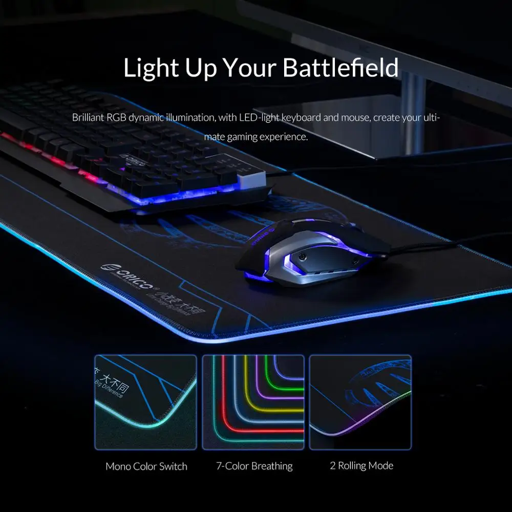 ORICO Gaming Mouse Pad RGB Large Gamer Computer Natural Rubber Non-slip Mousepad With 2M USB USB Fo