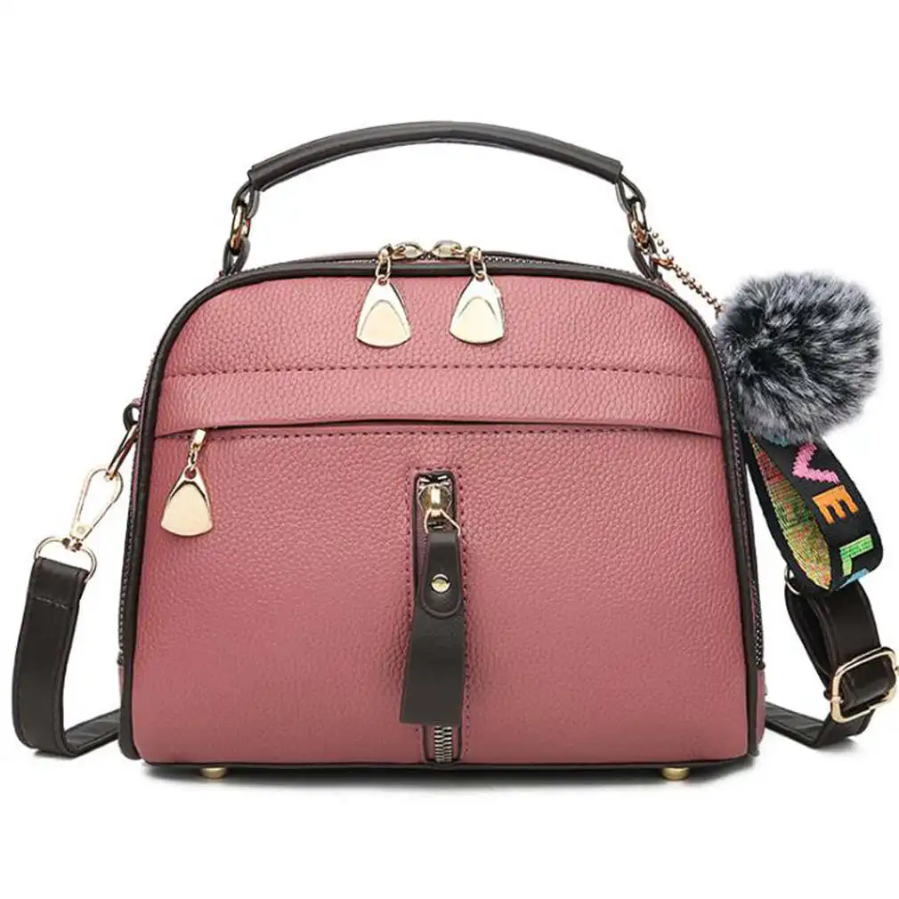 Новая Элегантная женская сумка через плечо, кожаная сумка для леди, бостонские сумки-мессенджеры, украшенные меховым шаром, женские сумки через плечо - Цвет: Pink