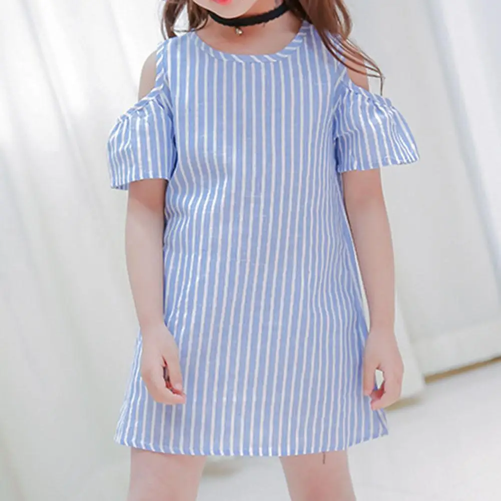 

Summer Kids Girl Princess Dress Casual Round Neck Stripe Short Sleeve Off Shoulder Mini Dress for Girl Clothing Dress