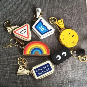 

Creativity Small bag Keychain Mini Coin Purse gray Pink blue red Decoration Key chains PU Leather Bag Storage Fashion key ring