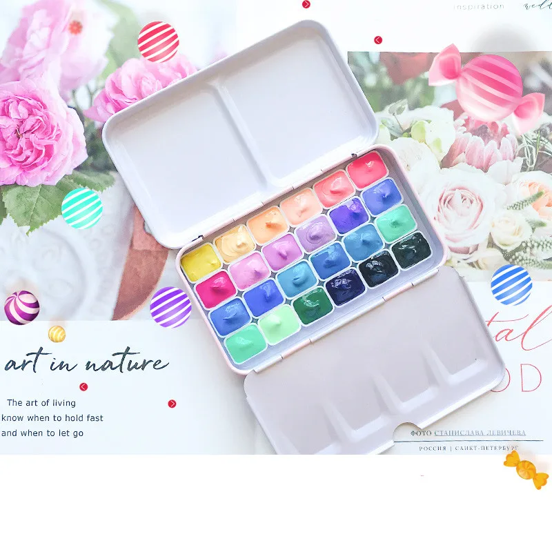Candy color watercolor paint box 24 colors/1ml Portable mini watercolor paint Beginner Macaron set art supplies - Image 2