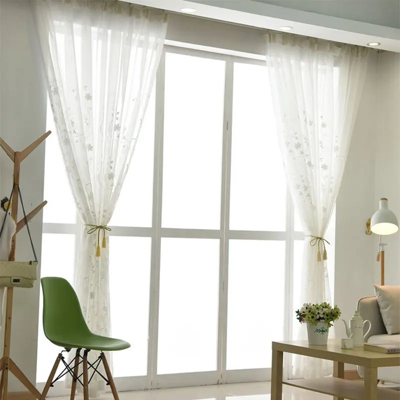 Embroidered White Floral Tulle Window Curtains For Living Room European Voile Sheer Curtains For Bedroom Kitchen Drapes Blinds