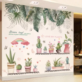 

Tropical Tree Leaves Wall Stickers DIY Potted Plant Wall Decals for Living Room Bedroom Kitchen Home Decoration
