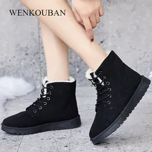 Женские зимние ботинки; Теплые ботильоны на шнуровке; женские ботинки на платформе; женская зимняя обувь на плоской подошве; плюшевая стелька; Zapatos De Mujer;