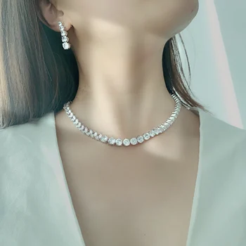 

LUXURY BEST QUALITY BRILLIANT CRYSTAL ZIRCON DROP EARRINGS AND NECKLACE DINNER JEWELRY SET WEDDING DRESS ACCESSARIES S1117