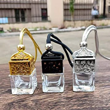 

Perfume Bottle Pendant Hollow Square Glass Sub-Bottle for Car Bedroom Bathroom Decoration