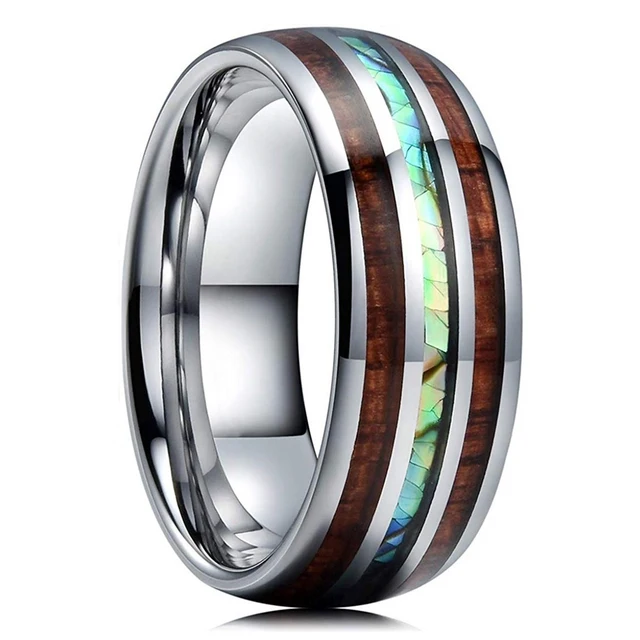 Bagues en titane et acier pour hommes, couleur violette, incrustation de coquille d'ormeau colorée, anneaux en acier inoxydable pour hommes, bijoux de mariage