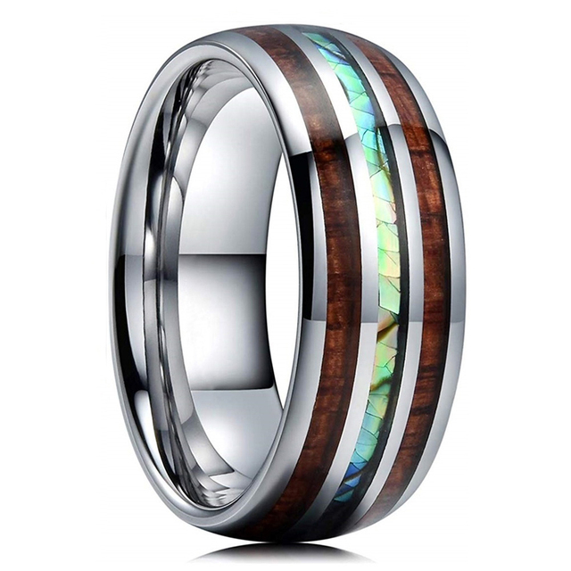 Colors Luxury Mens 8mm Tungsten Wedding Stainless Steel Ring Koa Wood Meteorite Inlay Arrow Ring Punk Men Wedding Band Jewelry